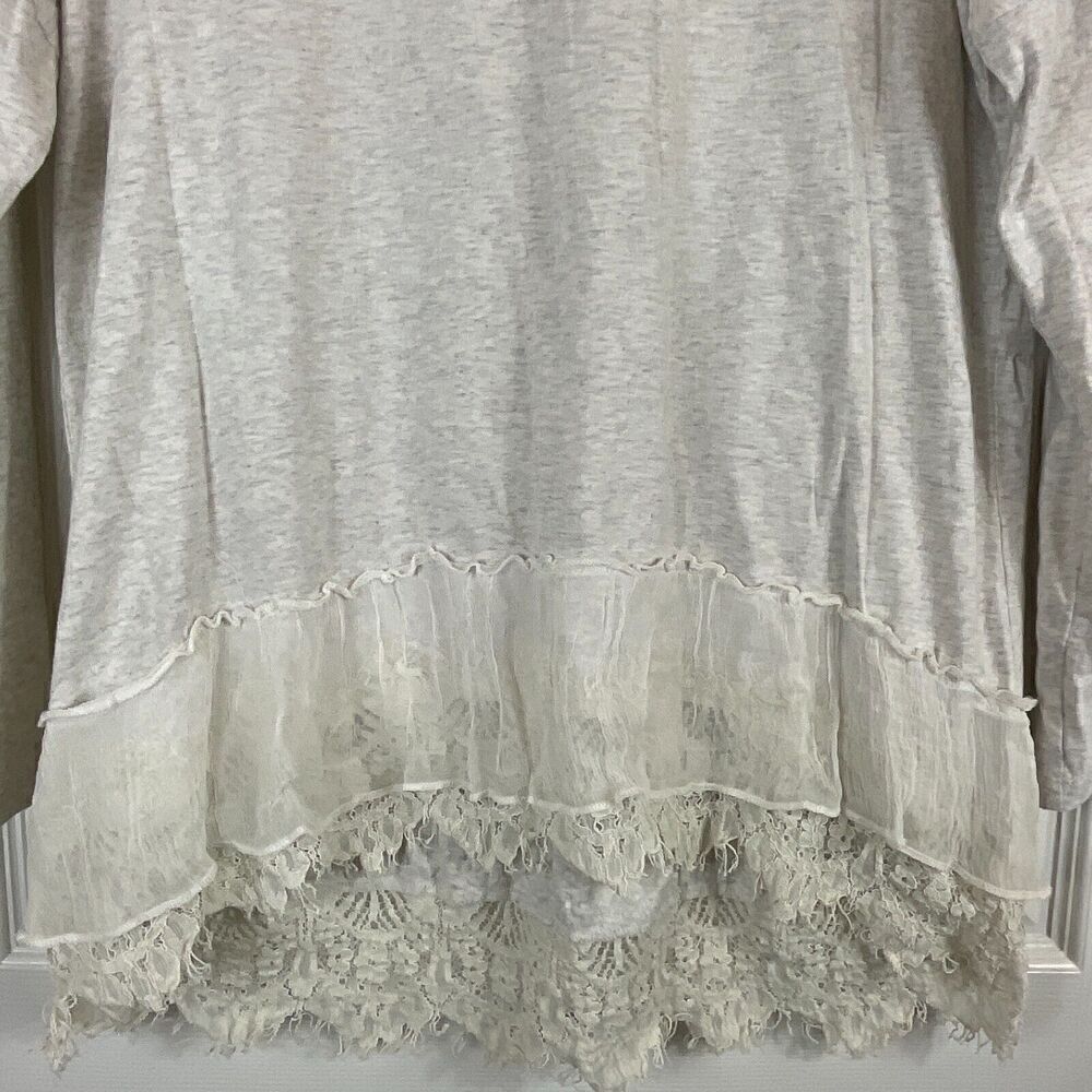 Sundance Women M Top Gray Heather Cream Lace Hi Low Long Sleeve Tshirt Blouse T3 - Picture 6 of 11